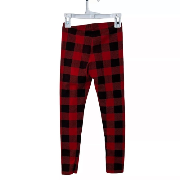 Cat & Jack Girls Plaid Leggings Medium 7/8 Red Black Patterned Bottoms Stretch - Picture 2 of 3